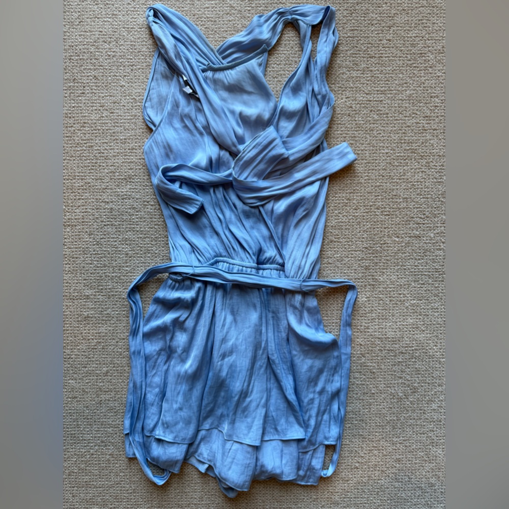 Naked Zebra Women Aqua Light Blue Grecian Backless Sleeveless Romper Size Medium - Picture 6 of 7
